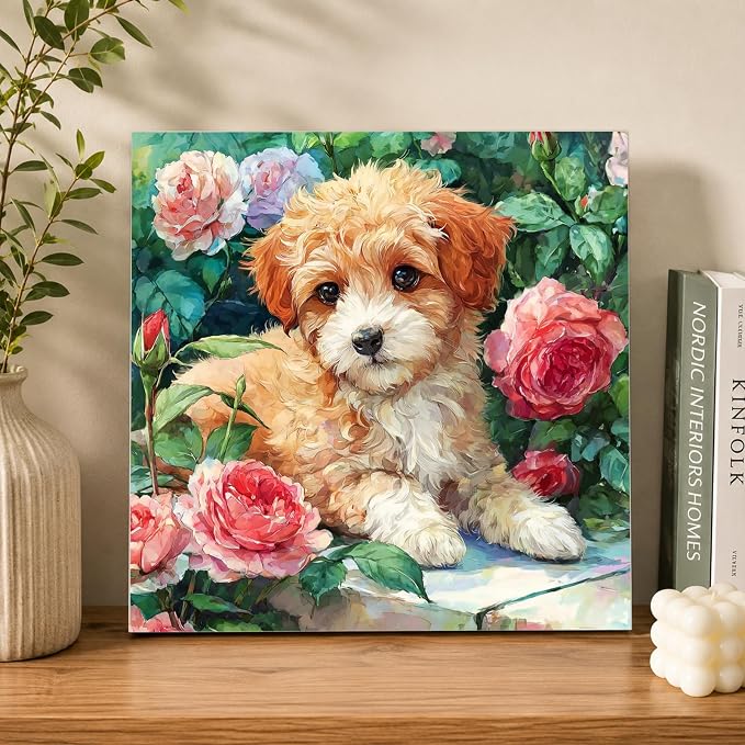 AUKELHJ Framed Paint by Numbers Kit for Adults, Dog, 10x10 inch