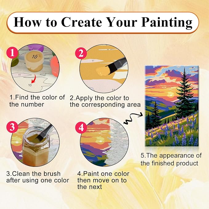 SparkGlow Landscape Paint by Numbers Kit for Adults with Frame, 8×12 Inch | Sunset Landscape Painting by Numbers, Premium Materials, Fun and Relax, Include Easel, Number Painting for Gift, Home Decor