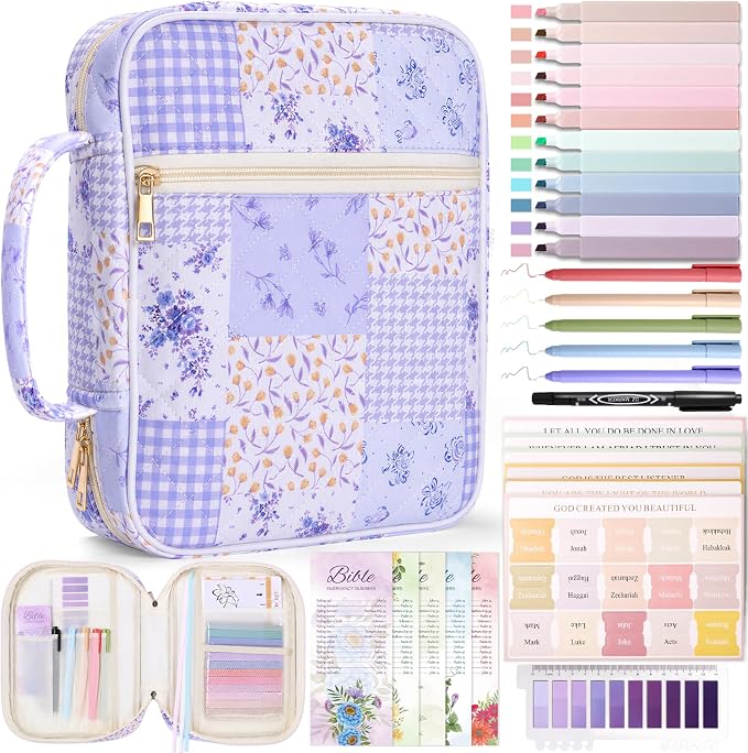 XKDOUS Bible Cover Case for Women Bible Bag Journaling Kit w/Study Supplies