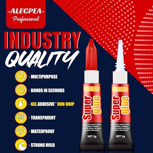 ALECPEA Super Glue Gel, 12 X 3g Tubes for Crafts, Models and Repairs