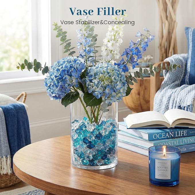DomeStar 500 PCS Mixed Blue Fake Ice Rocks for Vase Fillers