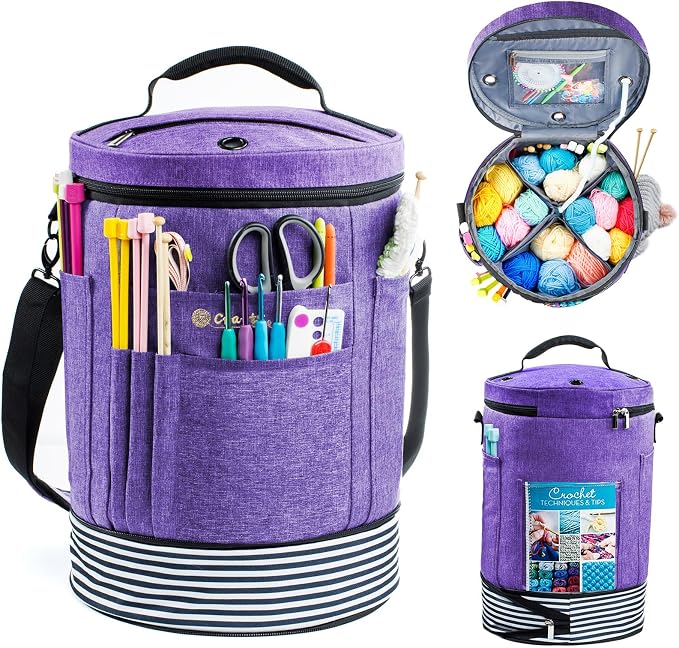 MYBAGZING Expandable Crochet Bag - Knitting and Yarn Storage Organizer Tote with Zipper Closure - Ideal Gift for Crocheting Accessories and Supplies
