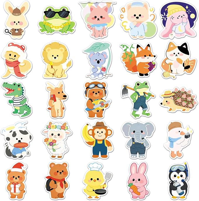 50Pcs Transparent Cute Cartoon Animal Stickers,Patterns, for Journal & Water Bottle Decoration(Cute Cartoon Animal)