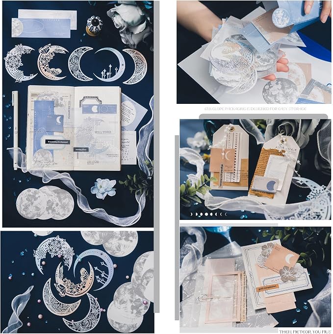 Doraking 63PCS Moon Embellishment Scrapbook Paper Packs for Journaling