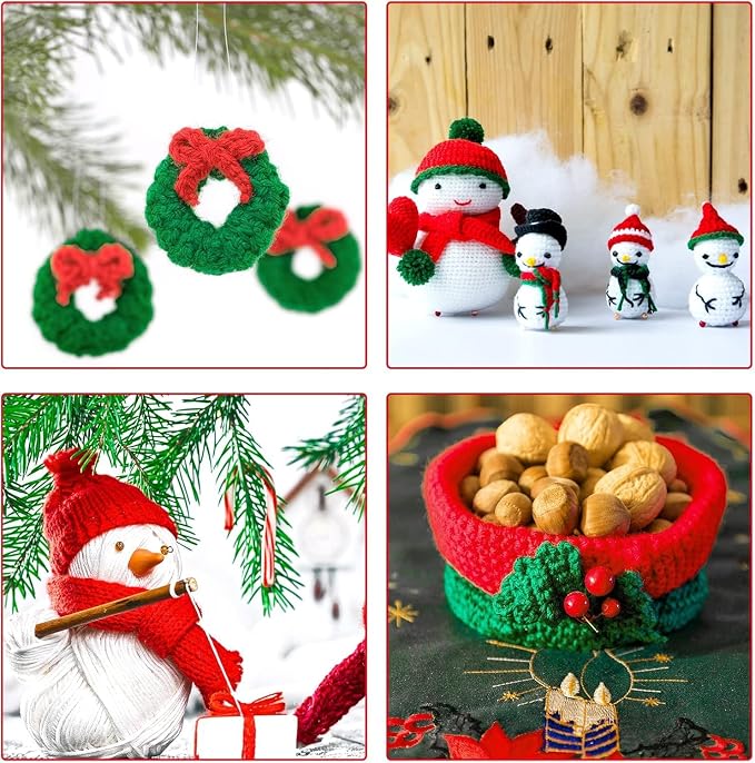 LIHAO 6 Skeins Yarn for Knitting Christmas Themed Red Green White Yarn for DIY Xmas Crochet Crafts - 100% Acrylic (50g/Skein)