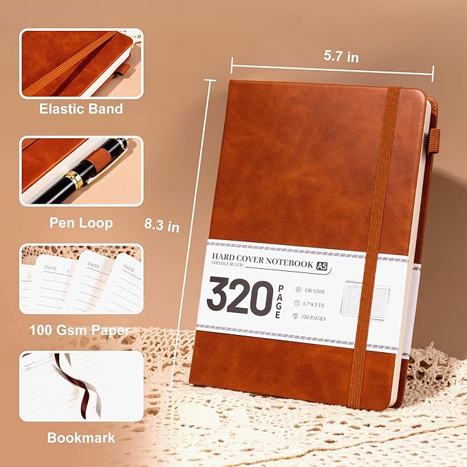 CAGIE Journal Notebook for Women Men Leather Journaling Diary Daily, Brown