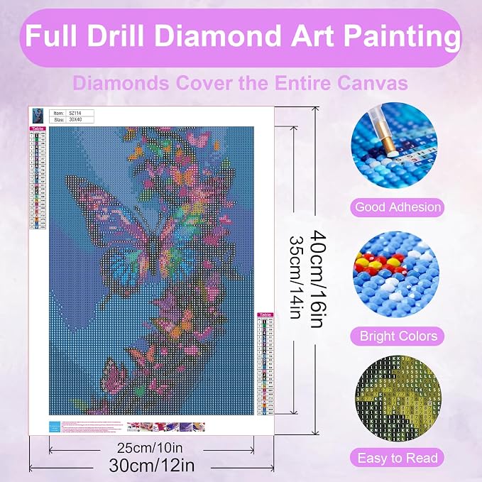 Ycydilirab Butterfly Diamond Painting for Adults-5D Diamond Painting,Butterfly DIY Gem Painting Perfect for Relaxation and Home Wall Decor 12x16inch
