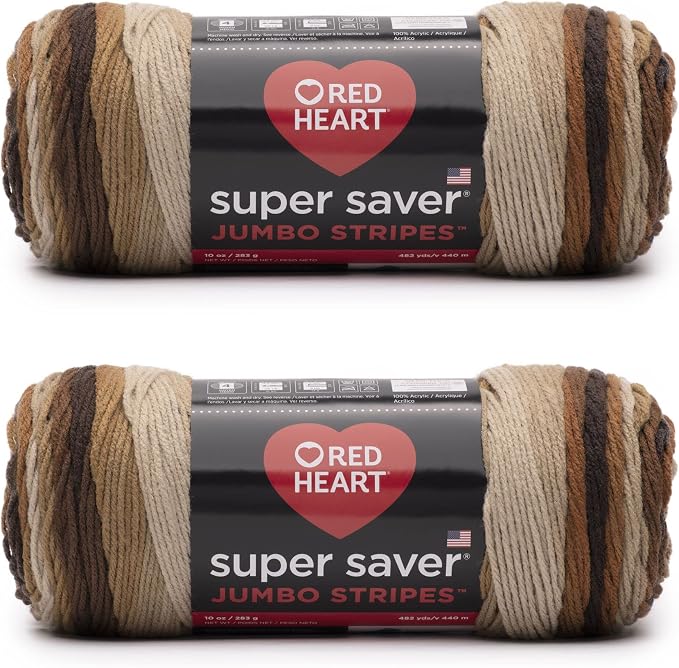 Red Heart Super Saver Jumbo Yarn for Crocheting, Latte Stripe, 2-Pack