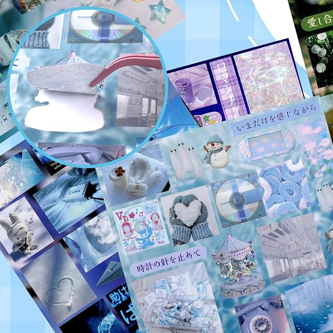 Tmtains 30 Sheets Japanese Sticker Book for Scrapbook 700+Pcs Heisei Retro Cute Korean Sticker for Journaling Blue Aesthetic Stickers Book for Adults DIY Craft Scrapbooking Junk Supplies (Your memory)