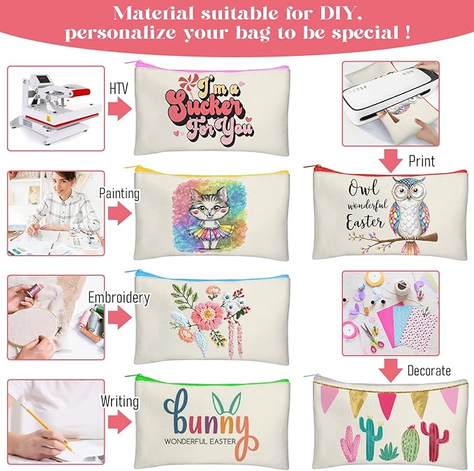 Legigo Blank Canvas Bags Zipper Pouch Makeup Bags Pencil Pouch Bulk | Multi-Purpose, Sturdy Canvas Pouch with Zipper, Cosmetic Travel Toiletry Bag for DIY Crafts, Gifts & Storage, 8.3 x 5 Inch