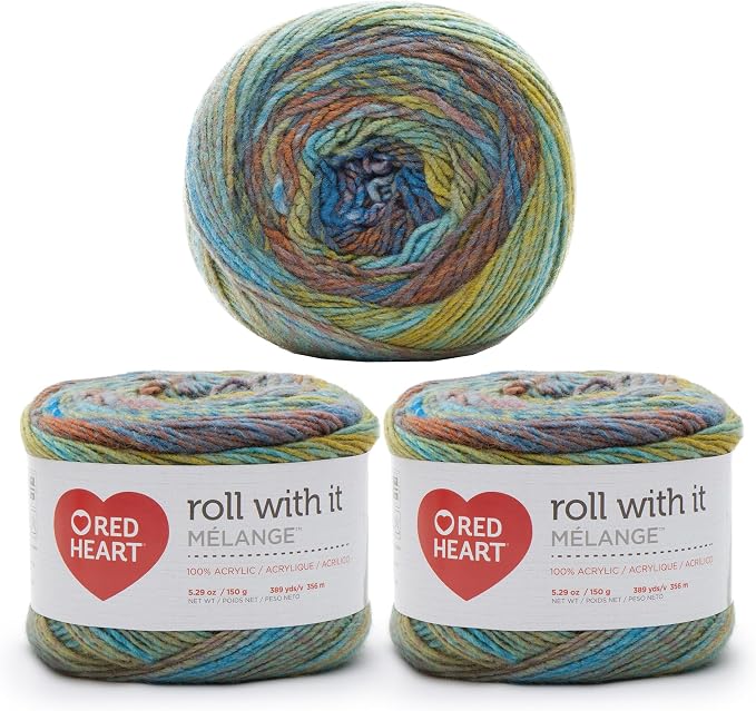 Red Heart Roll with It Melange Yarn for Crocheting, Paparazzi, 3-Pack