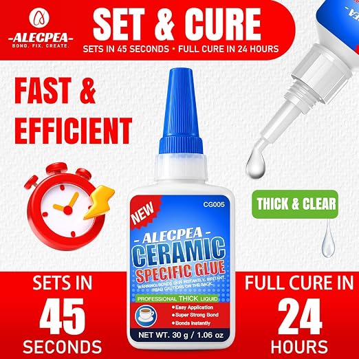ALECPEA Ceramic Glue Repair, 30g Thick Porcelain Glue with 3 Precision Droppers