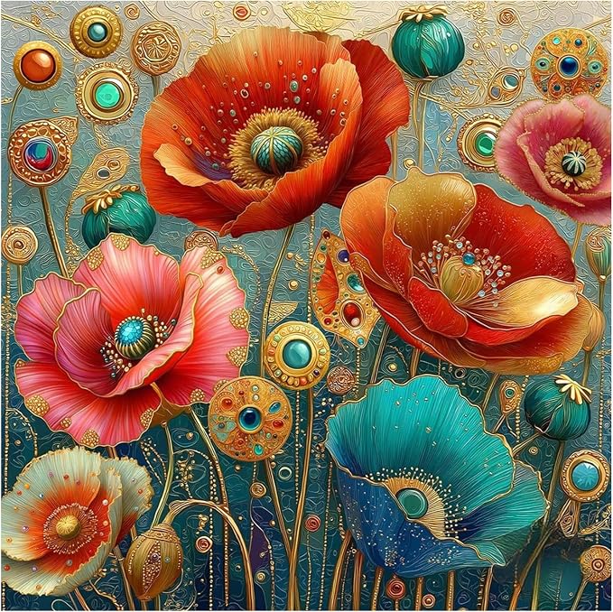 Mandun Poppy Diamond Painting Kits for Adults, Diamond Art Kits, 14x14 in