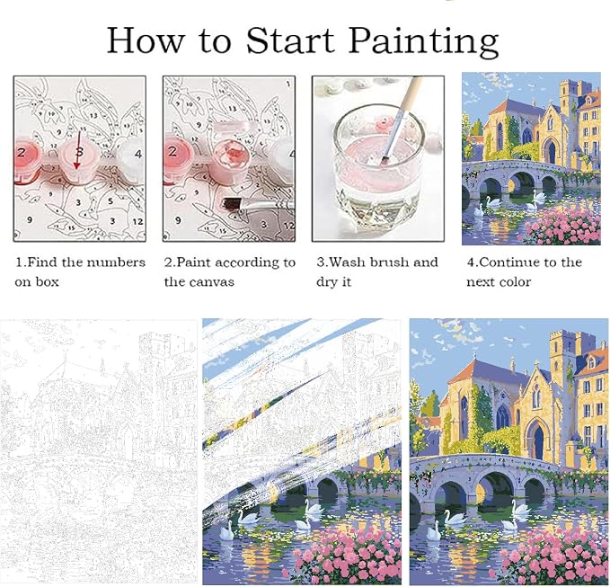 ZRIZQ Landscape Paint by Numbers Kit for Adults Beginner,Cityscape,16x20 | Full set with rich paints,wooden brushes,rolled canvas.Calming activity.Beginner friendly.Just open and paint.