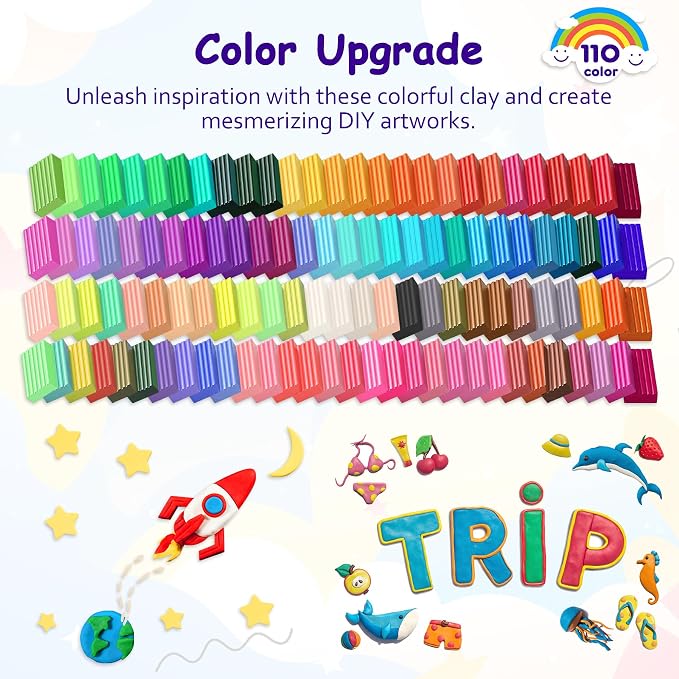 PeacePeo Polymer Clay Kit 215 Pcs Oven Bake Clay 110 Colors | Modeling Baking Clay, Non-Sticky, Non-Toxic, Sculpting Tools, Soft and Easy to Shape for Kids, Adults, Beginners DIY Crafts