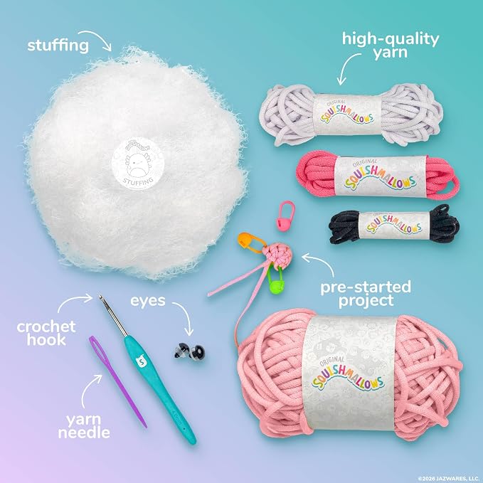 Original Squishmallows™ Crochet Kit – Archie Bag Charm, Axolotl Crochet Kit for Beginners with Yarn, Starter Hooks, Step-by-Step Tutorials, DIY Craft, Great Teen Gifts