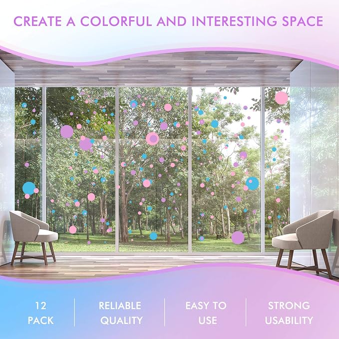 Zonon 264 Pcs Polka Dot Wall Stickers Circles Removable Lilac Pink Blue