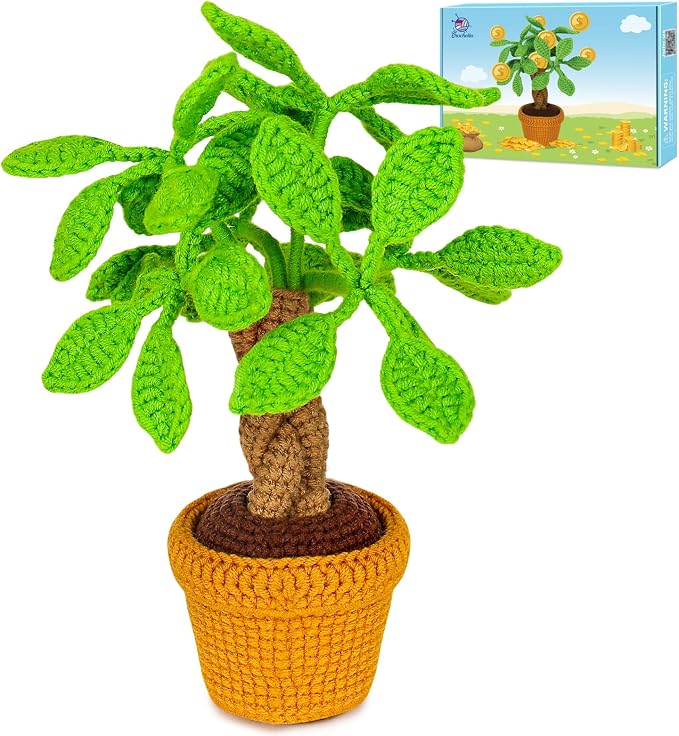 Crochetta Crochet Kit for Beginners, Beginner Crochet Kits for Adults with Step-by-Step Video Tutorials, DIY Knitting & Crocheting Craft Hobbies Supplies, Money Tree Amigurumi(40%+ Yarn)
