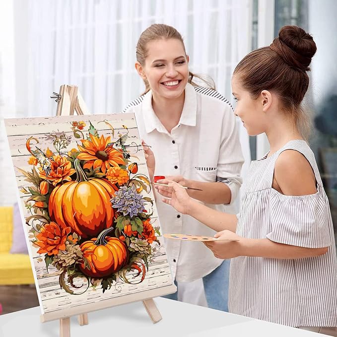 Fall Paint by Numbers for Adults with Framed Canvas-with Wooden Easel,Paint by Numbers Kits Framed Canvas,DIY Acrylic Oil Painting Kits with Brushes Nice Gift Box for Home Wall Decor(12x16 Inch)