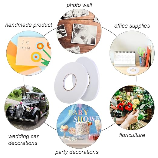 Tatuo 2 Rolls Double Sided Foam Tape for Mounting,3/8 Inch by 50 Feet,White