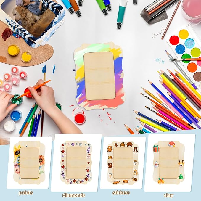 VOKOY 30 Pack Wooden Picture Frames for Crafts, 4" x 6" Photos DIY Wood Frames for Crafting,Unfinished Standing Photo Frames DIY Crafts Wood Decorate for Birthday Party Gifts, Vintage Shape
