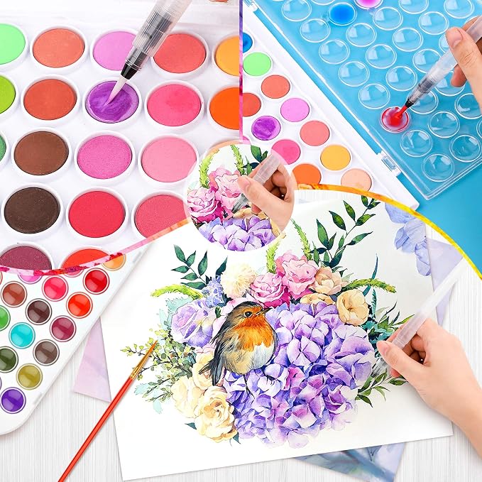 Taotree 48 Colors Watercolor Paint Set for Kids Adults Artist Painting | Art Supplies Drawing Kit Painting Supplies Brush, Valentines Day Gifts for Kids Adults, Easter Basket Stuffers