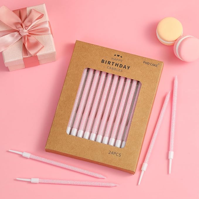 PHD CAKE Iridescent Pink Long Thin Metallic Birthday Candles, Cake Candles, Birthday Parties, Wedding Decorations, Party Candles