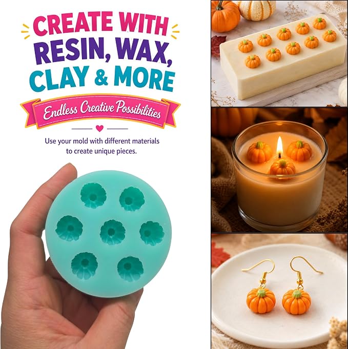 Mini Pumpkin Silicone Mold for Candle Toppers, Wax Melts, Soap Embeds, Resin Crafts, Candy & Jewelry Making – Halloween & Autumn Mold