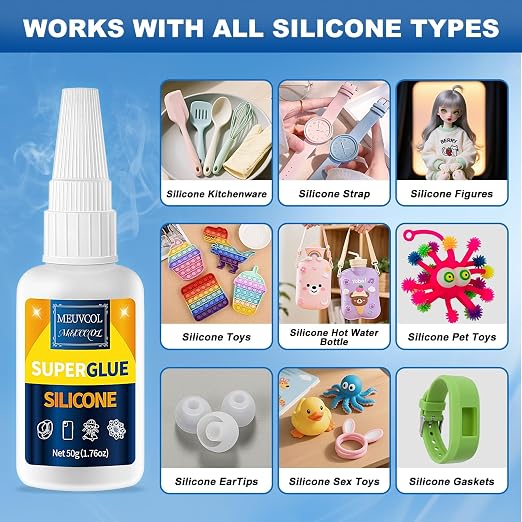 Meuvcol Silicone Glue 100g - Fast-Bonding & Waterproof Silicone Adhesive for Silicon Rubber, Model, Toys, TPU, TPR, TPE - Clear Liquid Silicone Adhesive for Crafts, 6 Applicator Nozzles