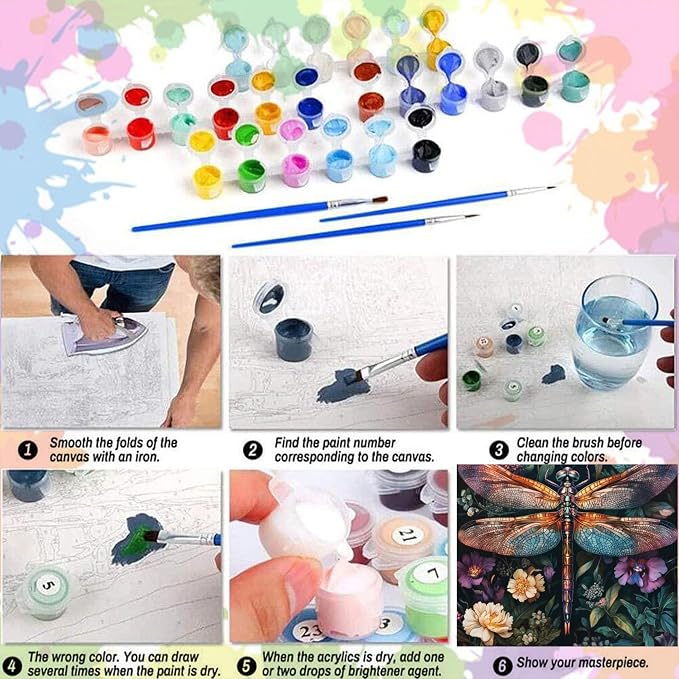 Dragonfly Paint by Numbers Kit for Adults Beginner 16x20inch(Without Frame) | Flowers Adult Paint by Number Kits on Canvas, DIY Acrylic Oil Painting by Numbers for Adults for Gift Home Wall Decor