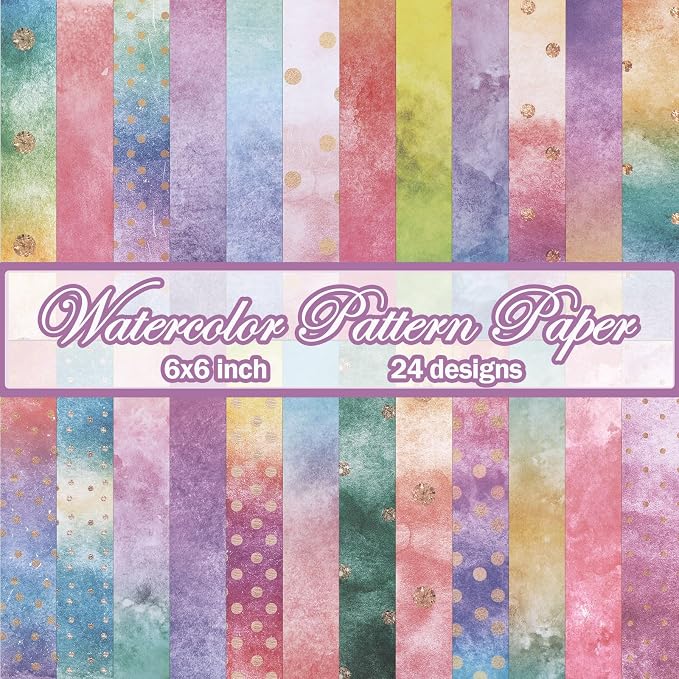 Konsait 24 Sheets Watercolor Scrapbook Paper 6x6, Single Sided Watercolor Decorative Paper Origami Papers for Card Making Scrapbook Supplies (24 designs)
