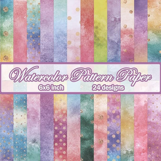Konsait 24 Sheets Watercolor Scrapbook Paper 6x6, Single Sided Watercolor Decorative Paper Origami Papers for Card Making Scrapbook Supplies (24 designs)