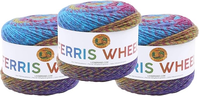 Lion Brand Yarn Ferris Wheel Yarn, Roving Multicolor Yarn for Knitting, Crocheting, and Crafts, 3 Pack, Vintage Carousel