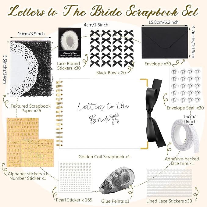 Letters to Bride Scrapbook,8.5 X 7 Inch,Bow,Black