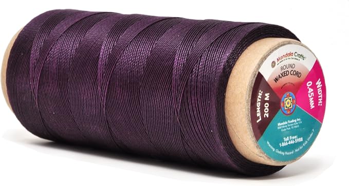 Mandala Crafts 200M 0.45mm Purple Round Waxed Thread for Leather Sewing