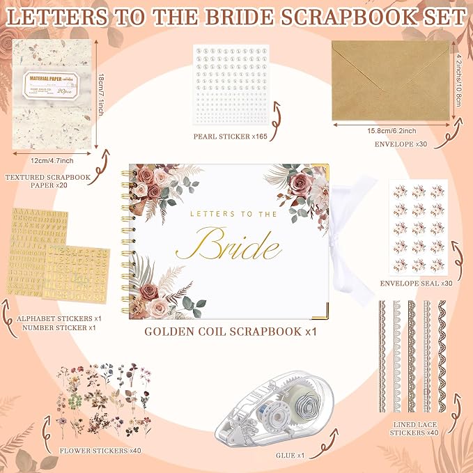 Letters to Bride Scrapbook,8.5 X 7 Inch,Vintage,Brown