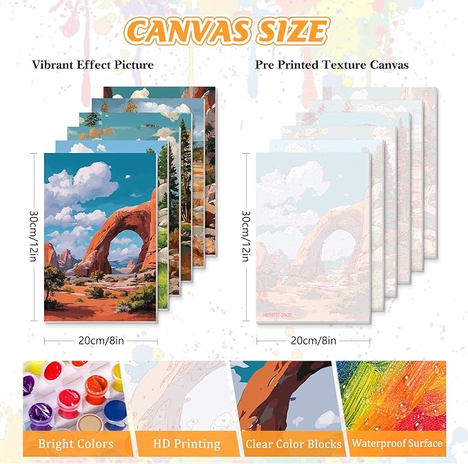 KEYIFA 6 Pack Paint by Numbers Kit, Stretched Canvas Boards for Painting for Adults, No Crease Acrylic Oil Painting for Students Beginners Favor Sip & Paint Party Supplies, Natural Landscape (8x12)