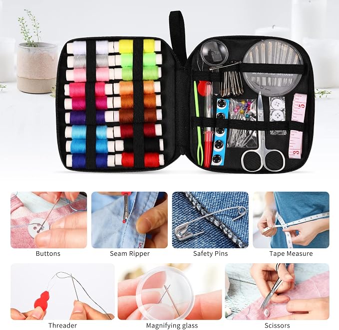 Marcoon Sewing Kit for Adults, Portable Needle & Thread Repair Kit | Basic Sewing Supplies & Accessories Set, Beginner‑Friendly for Travel Emergency Home College Dorm Essentials (Black, S)