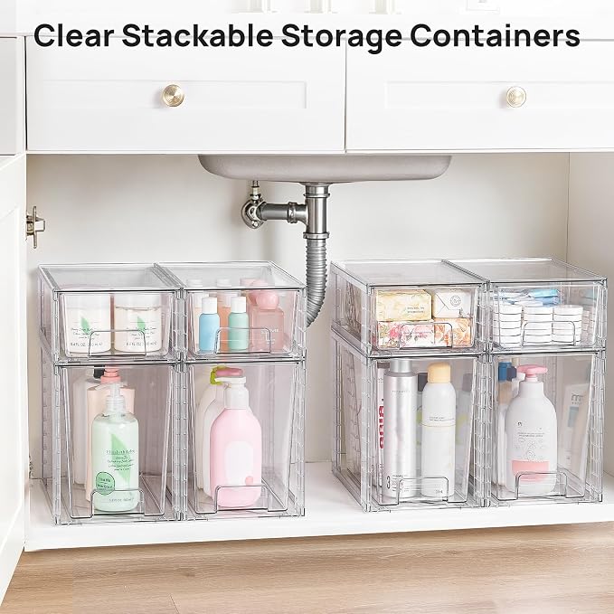 Vtopmart Clear Stackable Storage Drawers, 8 Pack Tall Organizer Set