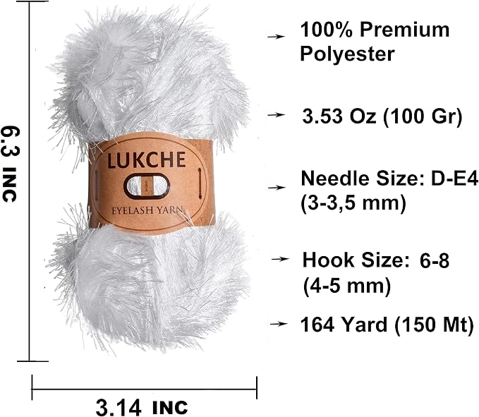 Eyelash Fun Fur Yarn Premium 100% Polyester 164 Yds (150 Mt), 3.53 Oz (100 Gr) Colorful Crochet Yarn Dıy Hand Knitting (Ecru, 3 Skein)
