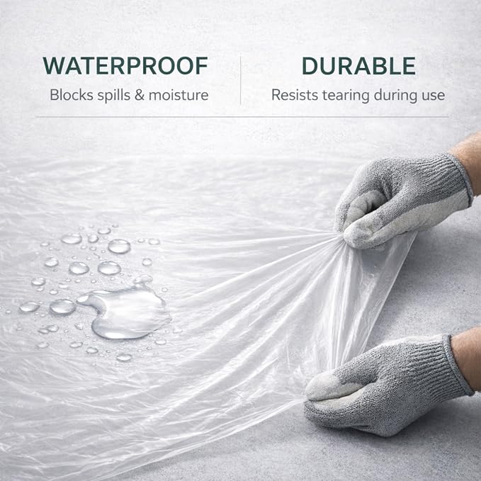 GREEN LIFESTYLE Plastic Drop Cloths for Painting 12 x 9 ft [6 Pack] – Waterproof Paint Drop Cloth, Plastic Sheets Floor Cover, Disposable Tarp for Furniture Protection, Remodeling and Moving