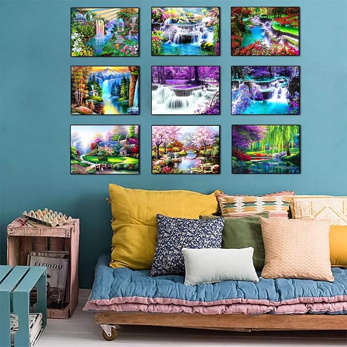 TINY FUN 12 Pack Diamond Art Kits for Adults & Beginners 5D Diamond Painting with Round Full Drill for Home Wall Decor Gift