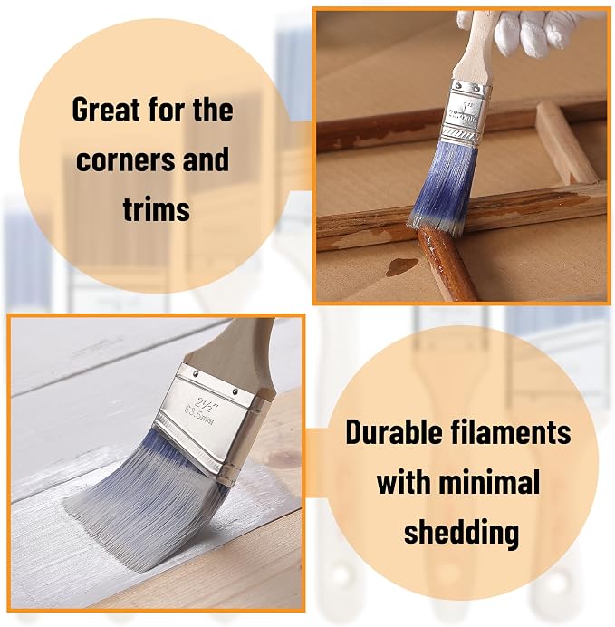 Bates- Angle Paint Brushes for Walls and Trim, 2 Inch, 4 Pack, Treated Wood Handle & Synthetic Bristles, 2 Inch Angled Paint Brushes for Trim, Stainless Steel Ferrule