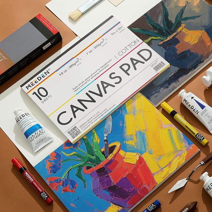 MEEDEN Artist Canvas Paper Pad: 9"x12" Canvas Pad, 20 Sheets (9.8oz/280g), Triple Primed Glue Bound Canvas Paper for Adults & Students - Art Supplies for Oil, Acrylic Mixed Media Painting