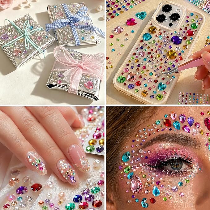 3502PCS Self-Adhesive Rhinestone Gem Stickers, Bling Heart & Mixed Shapes for Crafts, Scrapbooking, DIY Gift Making, Kids Craft Supplies