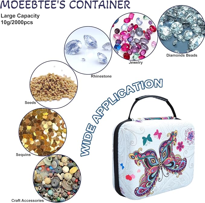 MoeeBtee Diamond Painting Storage Containers, 30 Slots Diamond Painting Accessories with Tools for Diamond Art Organizer Craft Jewelry Beads Storage Box - Butterfly