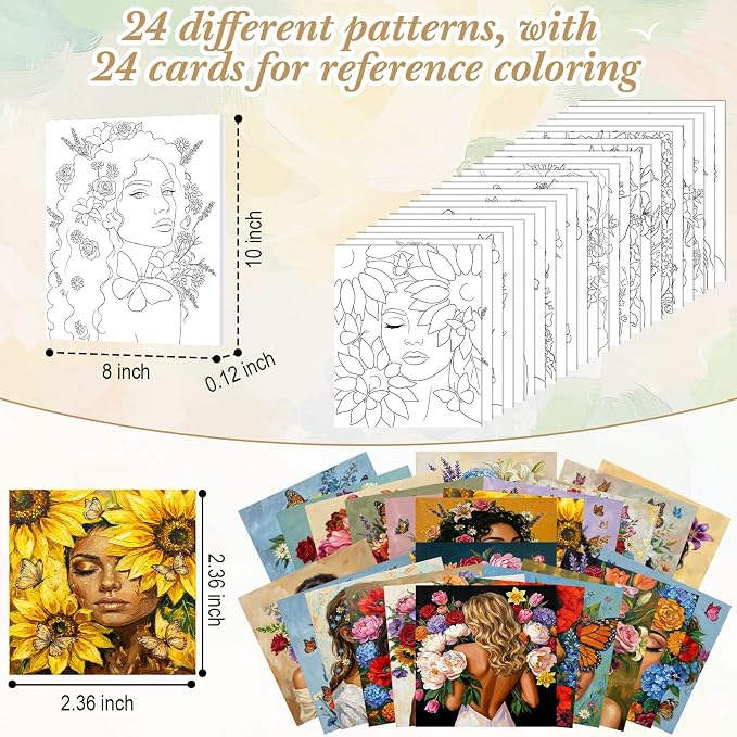 Sherr 24 Pcs Pre Drawn Canvas for Adult, Flower Maiden, 8 x 10 Inch