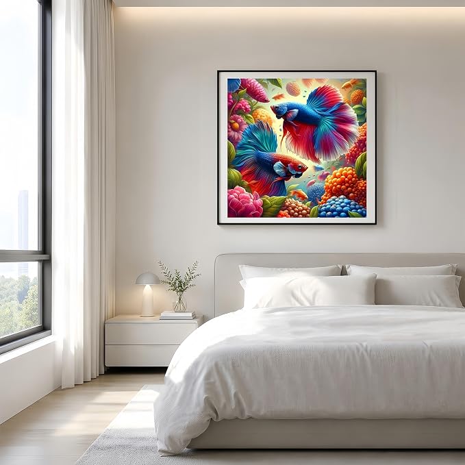 Fish Diamond Painting Kit 13.78x13.78 Inch, 5D Diamond Art for Adults DIY | Relaxing Creative Hobby Home Wall Decor Fun Handmade Experience
