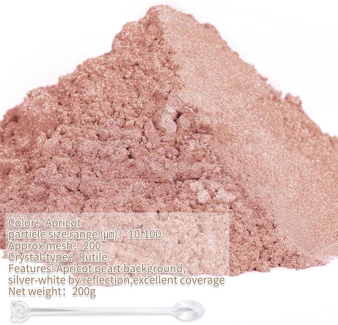 Mica Powder,7.05OZ（200g）,Apricot Mica Powder Pigment for Epoxy Resin，Lip Gloss，Car Paint，Dye，Soap Making，Nail Polish,Epoxy Resin,Candle Making,Bath Bombs