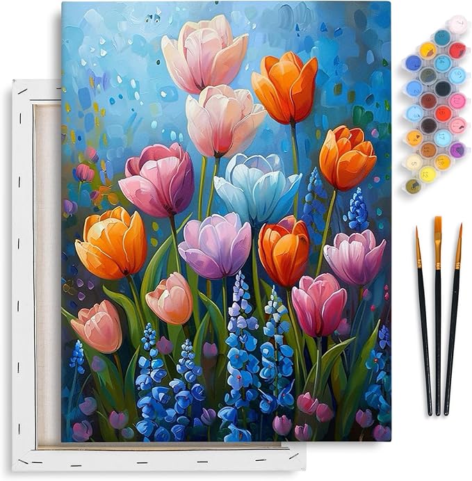 Yezavesu Flowers Framed Paint by Numbers Kit for Adults Beginner | With Frame Canvas 12x16 Inch, DIY Acrylic Painting by Numbers Colorful Flower, Stress Relief Craft Kits, Home Wall Decor Gift